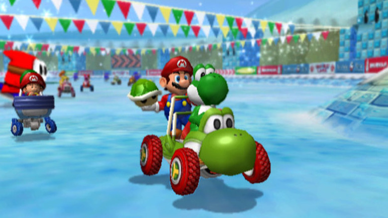 Yoshi and Mario in the same kart