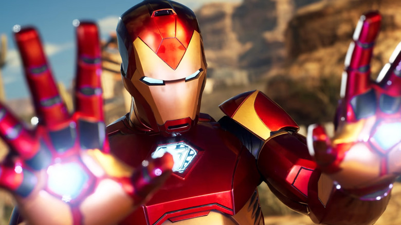 Iron Man using blasters