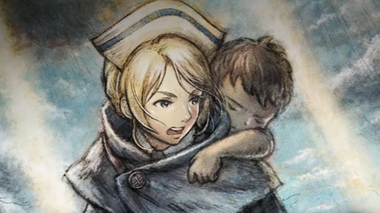 Octopath Traveler 2 Castti carrying child