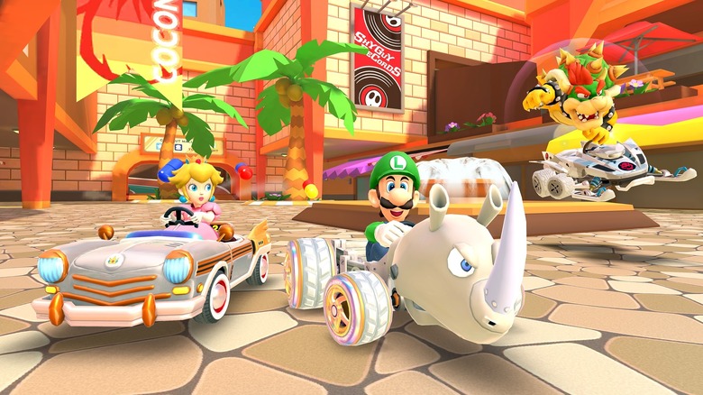 Peach races Luigi and Bowser