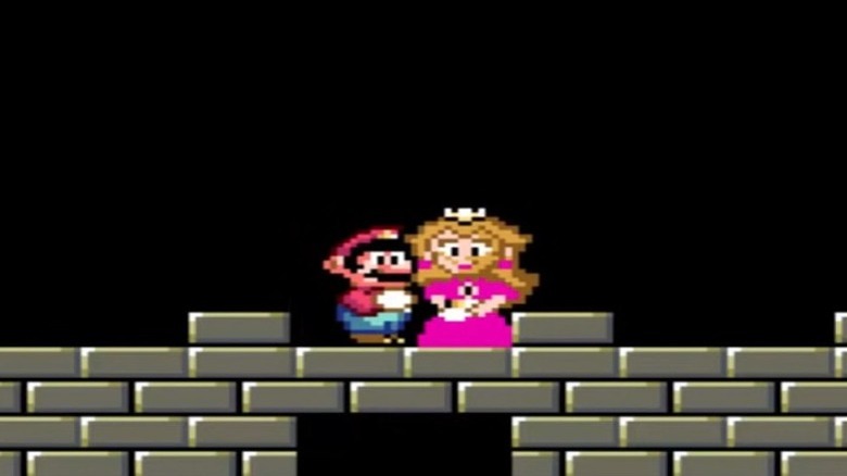 Mario and Peach standing in castle