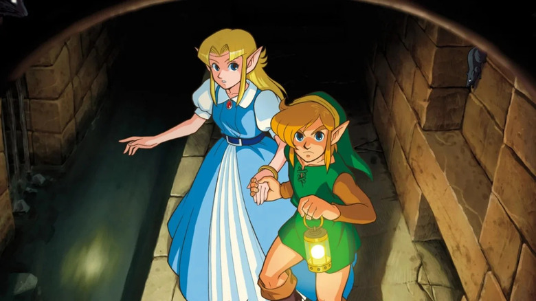 Link leads Zelda through the Sewers A Link to the Past