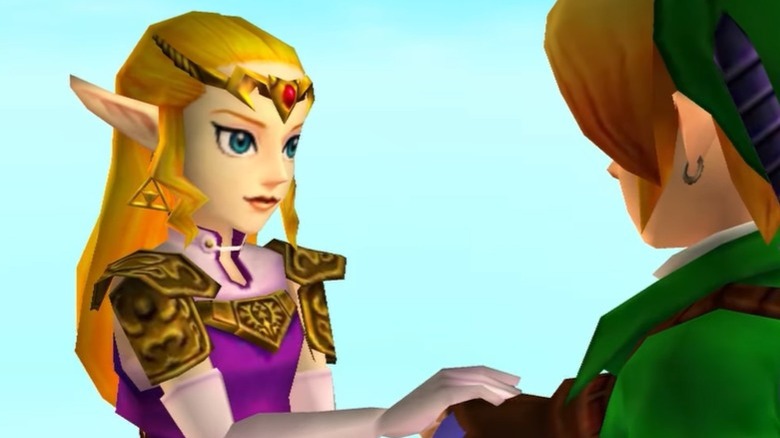 Zelda holding Ocarina of Time with Link