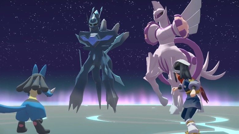 Palkia, Dialgia, and Lucario in Pokemon Legends: Arceus