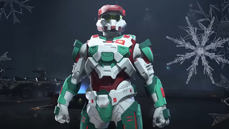Halo Spartan posing in Peppermint Laughter armor