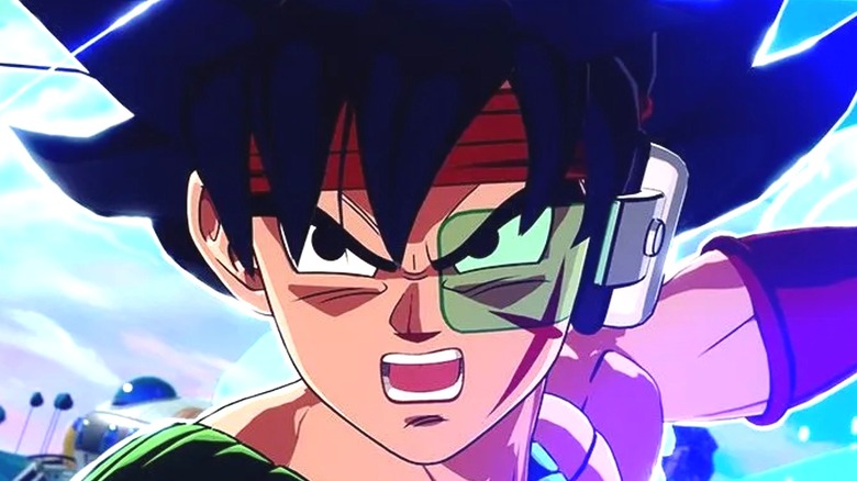 Bardock wears a scouter and charges up an attack