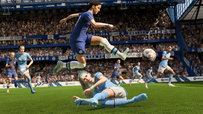 female FIFA players playing soccer