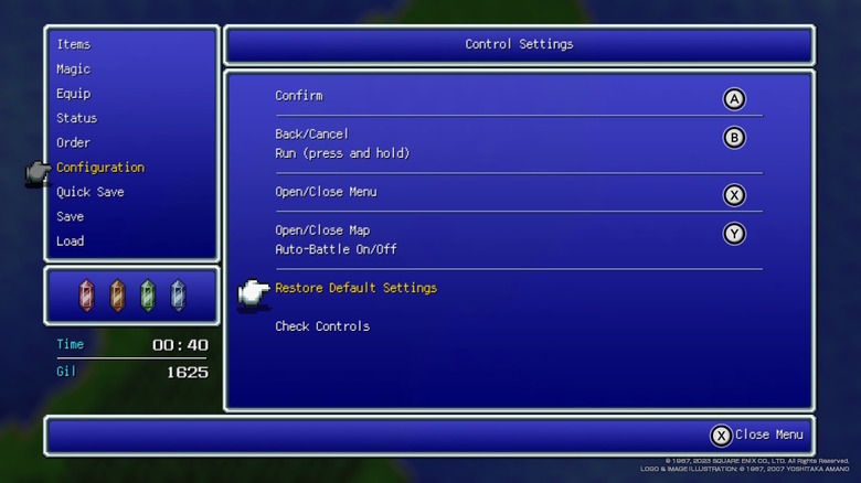 Final Fantasy control settings
