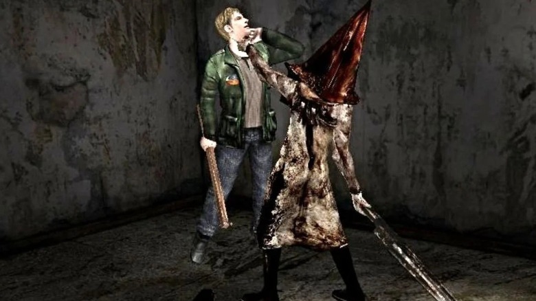 Pyramid Head holding James aloft