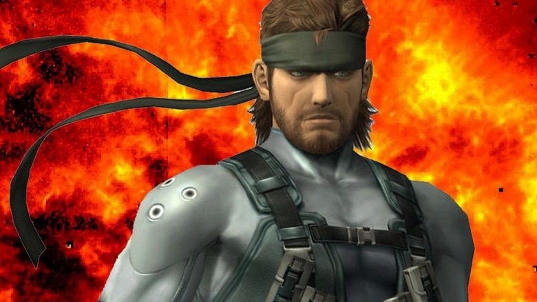Solid Snake with explosion behind