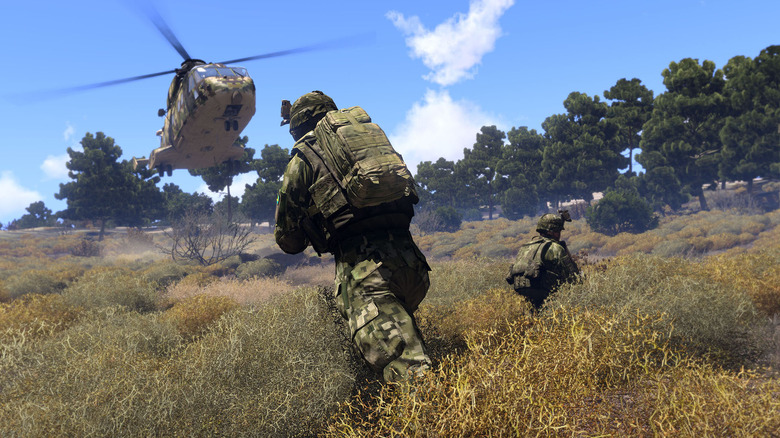 Arma 3 solider helicopter in field