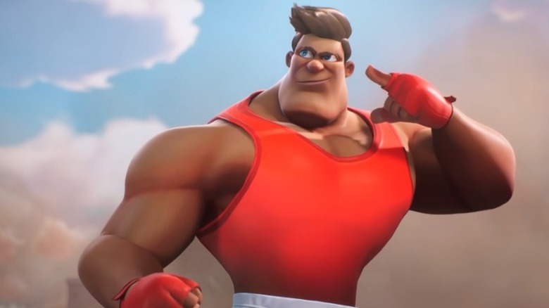 Red shirt wearing Rumbleverse strongman