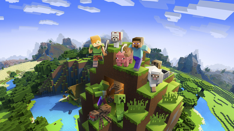 minecraft characters on top of a hill