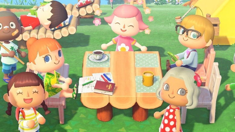 Animal Crossing characters having a picnic