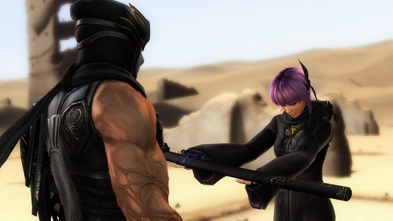 Ayane presents Ryu with Hayate's sword