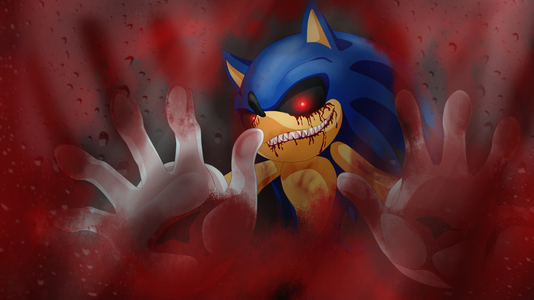 A demonic Sonic grins at the camera