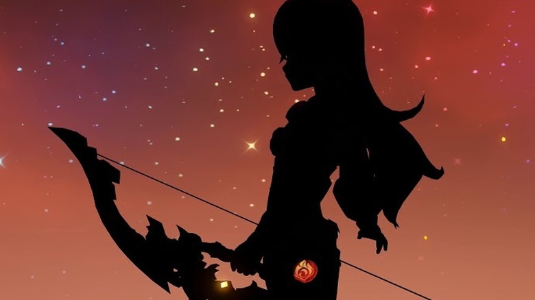 Amber Silhouette Standing Sideways Holding Rust Bow