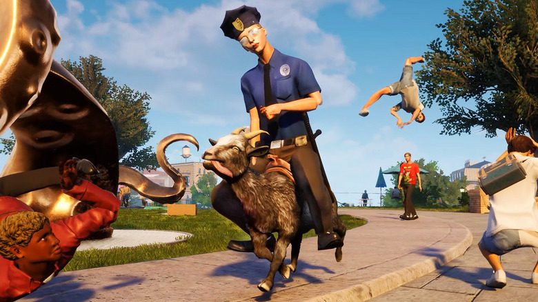 Goat Simulator 3 cop riding a goat