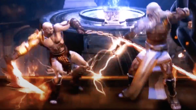 Kratos attacking Zeus with Blades of Athena