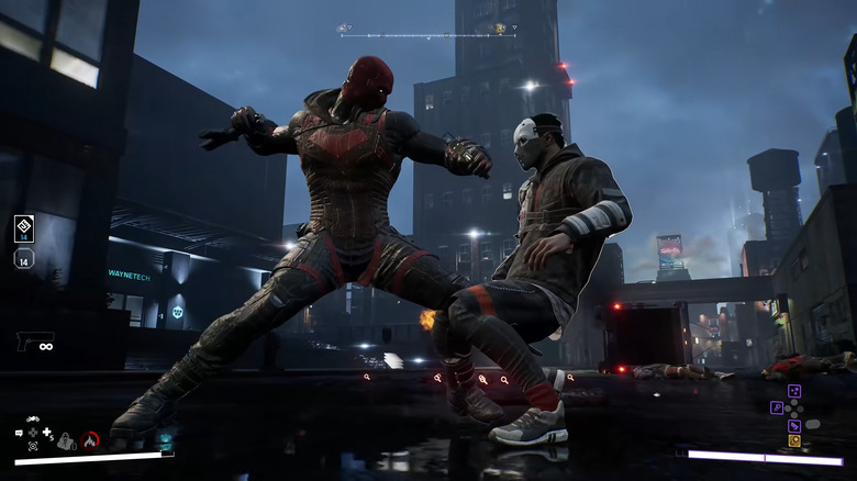 Gotham Knights Red Hood fighting enemy