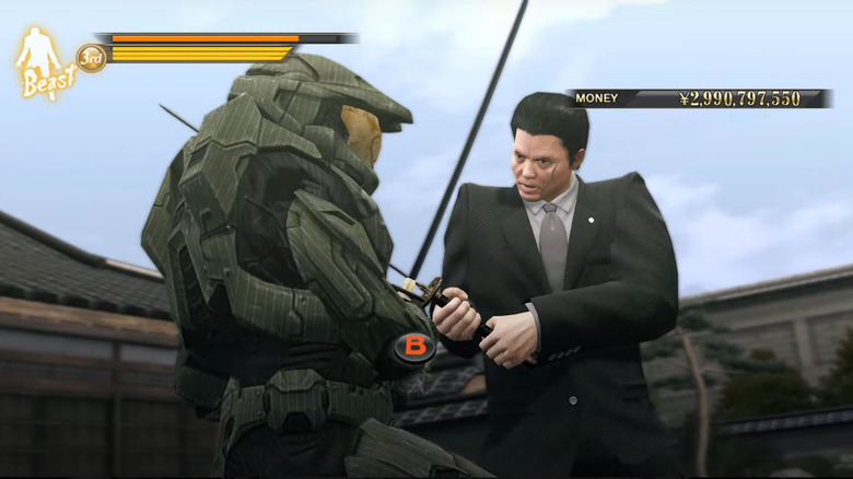 Master Chief fighting yakuza boss