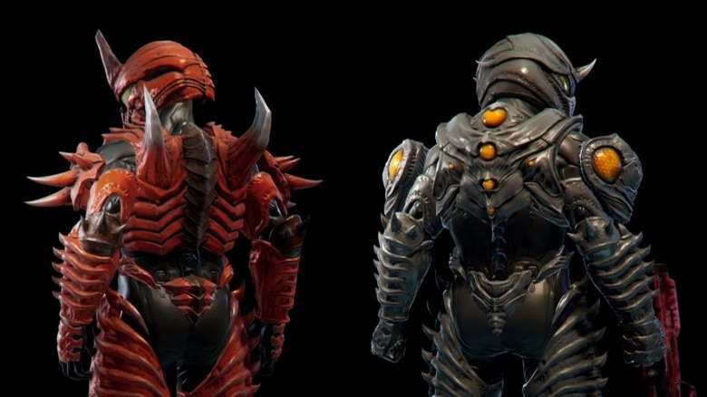 Red and gray bioroid armor