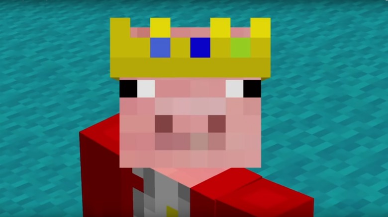 Minecraft pig character wearing crown