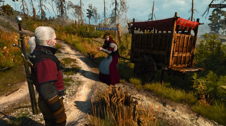 Geralt looking at priest