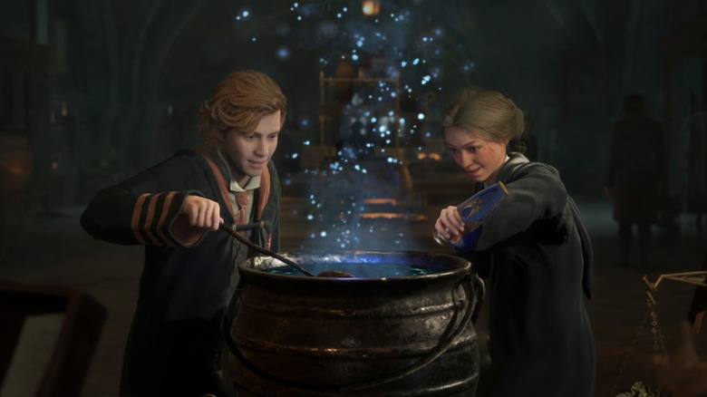 Hogwarts Legacy students brewing in cauldron