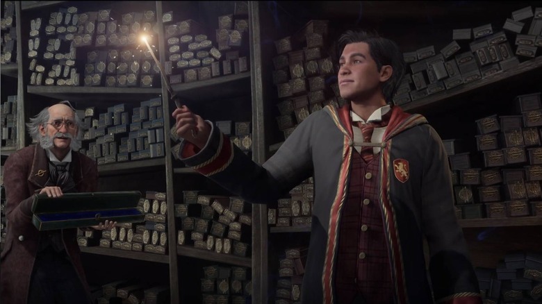 Hogwarts Legacy player character in wand shop