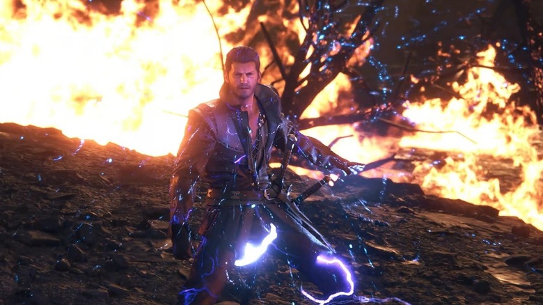 FF16 dude covered in lightning in combat