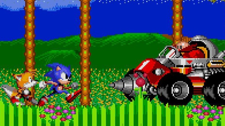 Sonic and Tails facing Eggman