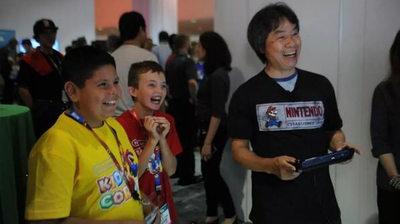 Miyamoto and kids play Super Mario Maker