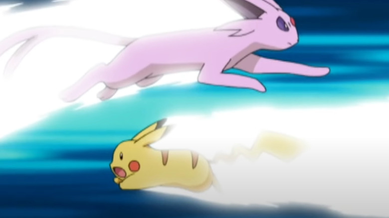 Espeon and Pikachu battle