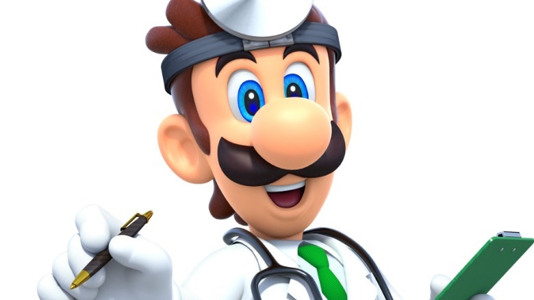 Dr. Luigi pointing with pen
