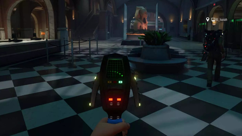 Player using PKE meter in museum