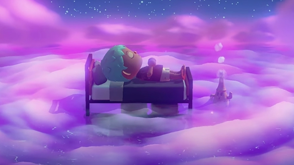Animal Crossing character sleeps in the dreams hub