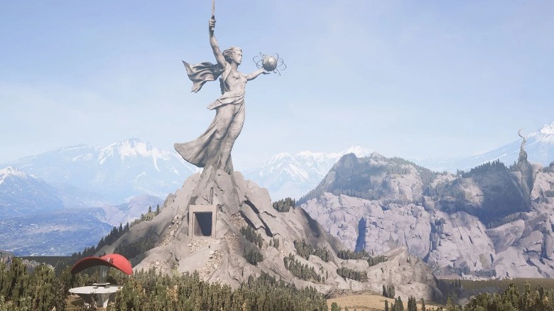 Giant statue in the mountains