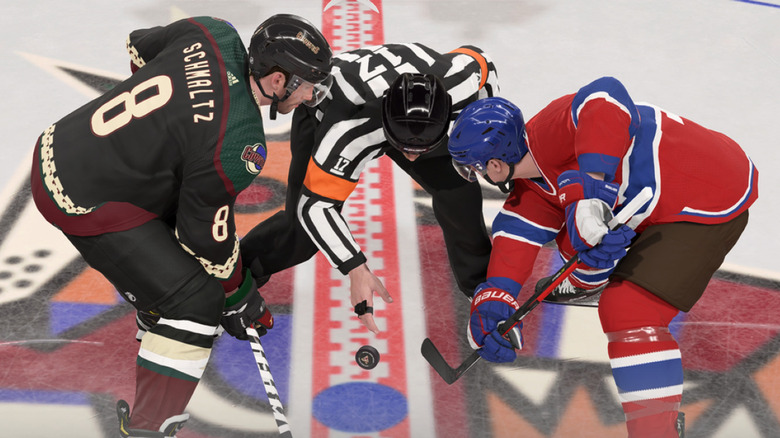 Two players in a faceoff 