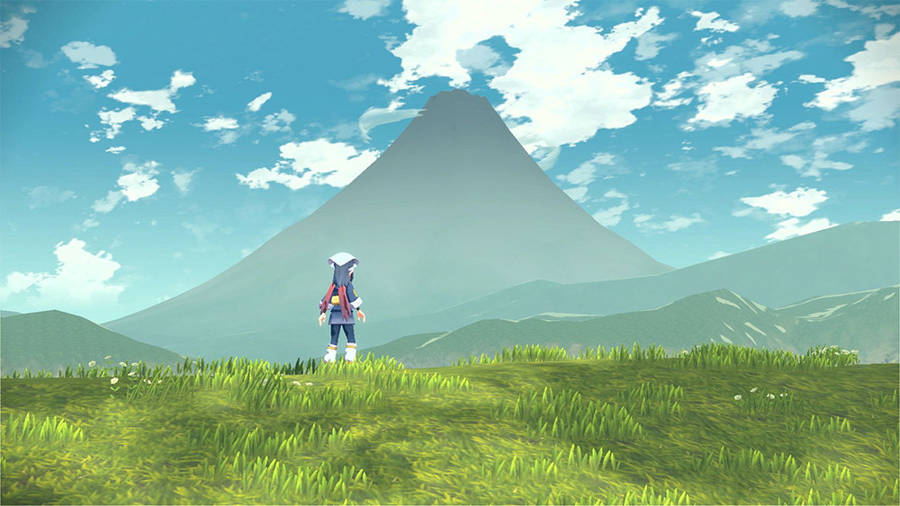 Female Pokemon Legends Arceus character looking at mountain