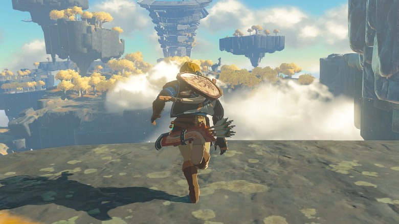 Link running floating mountains