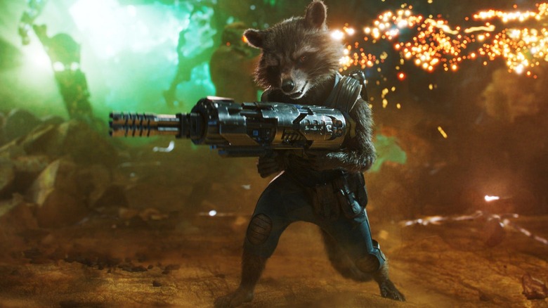 Rocket Raccoon holding gun