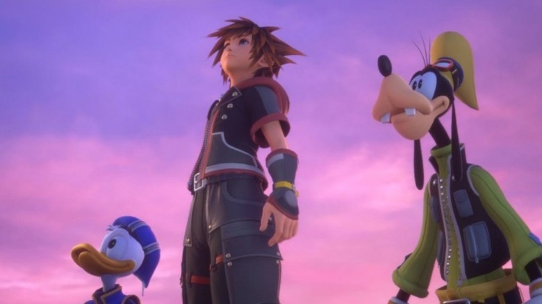 Sora, Donald and Goofy looking up
