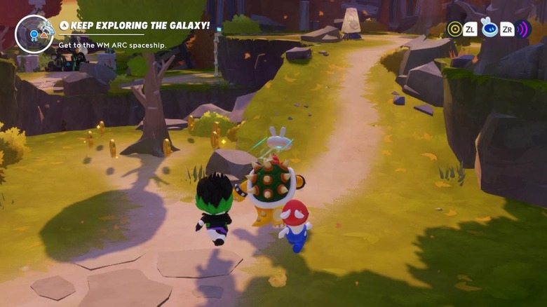 Bowser, Edge, and Rabbid Mario venturing for the Magic Whetstone in "Mario+Rabbids: Sparks of Hope"