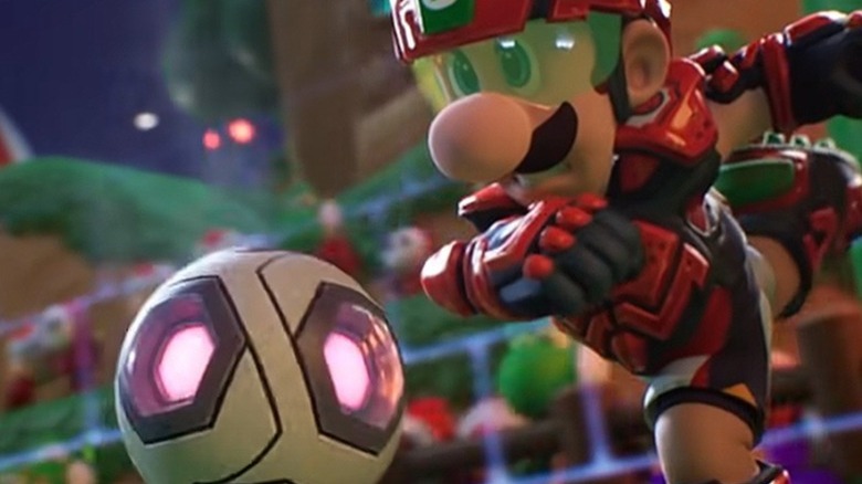 Luigi kicking soccer ball