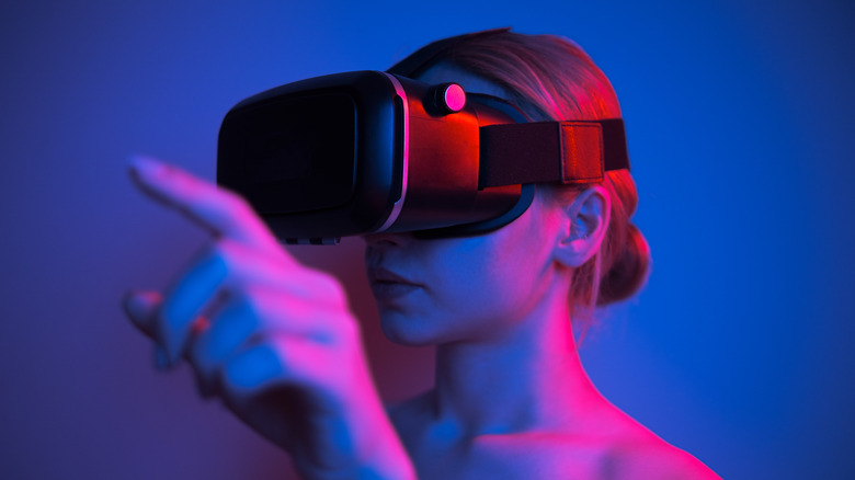 Woman reaching out in vr