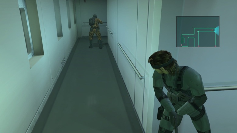 Metal Gear Solid 2 Snake sneaking around a corner