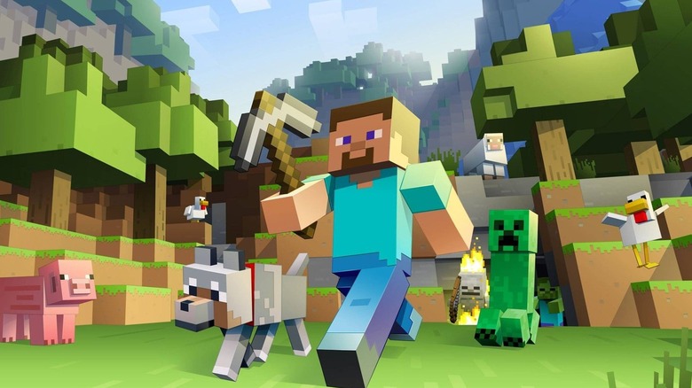 Steve walking with Minecraft critters