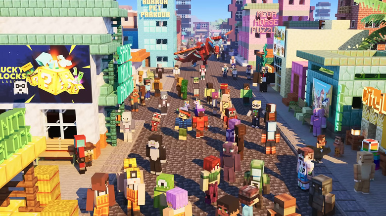 Bustling Minecraft city street