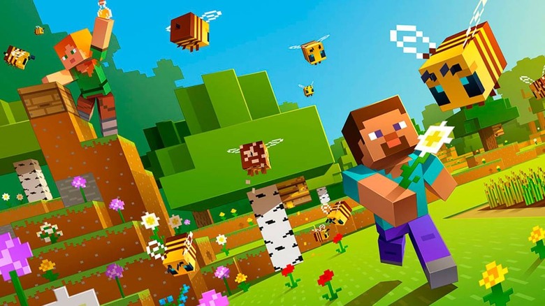 Minecraft Steve chasing bee